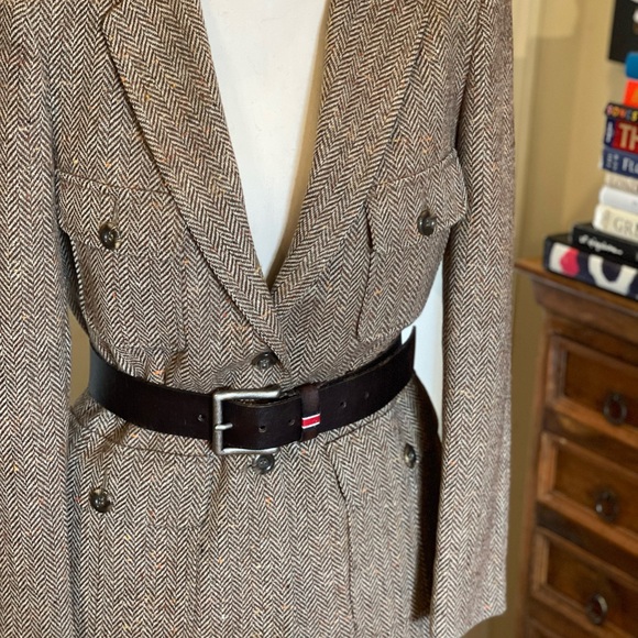 Brown Herringbone Blazer and Skirt Suit with Statement Necklace - Picture 9 of 14